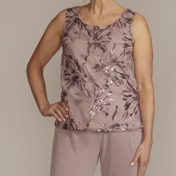 Oleg Cassini - David’s Bridal Straight Leg Embroidered Chiffon Three Piece Set - Picture 6 of 8